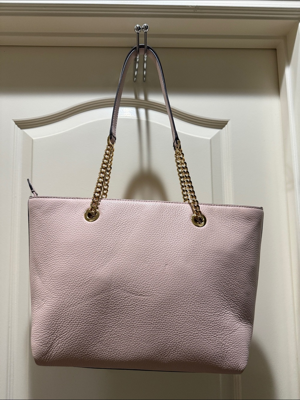Michael Kors Blush Pink Pebbled Leather Chain-Handle Zipper Top NWT Tote - Picture 2 of 15